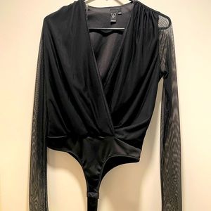 Sheer black sexy long sleeve body suit